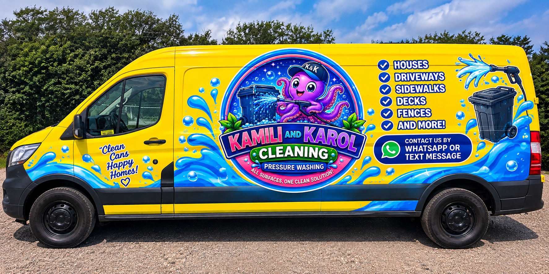 Kamili and Karol Cleaning branded service van with its bin-washing artwork